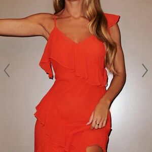 Showpo Vibrant Orange Asymmetrical Dress